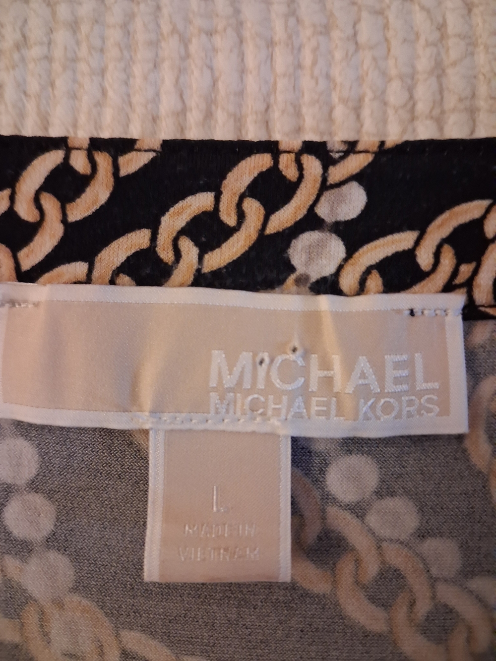 Michael Kors 90'S Vintage Chain-Print Long Sleeve V-Neck Sz L - Picture 6 of 6